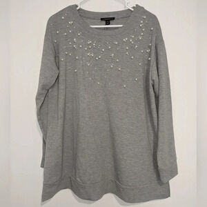 Lane Bryant Gray Crew Neck Pearls Pullover Sweatshirt Size 14/16